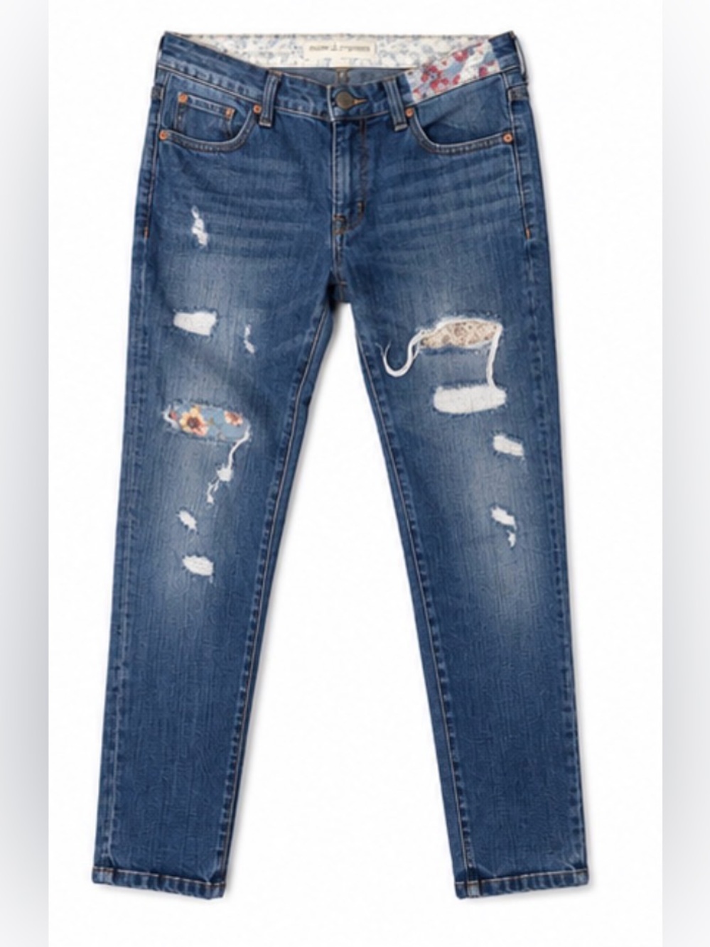 Pilcro and the Letterpress Slim Boyfriend Distressed Patchwork Jeans Size 28